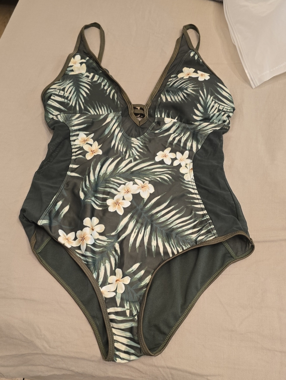 Floral Tropical One-Piece Swimsuit — Olive Green